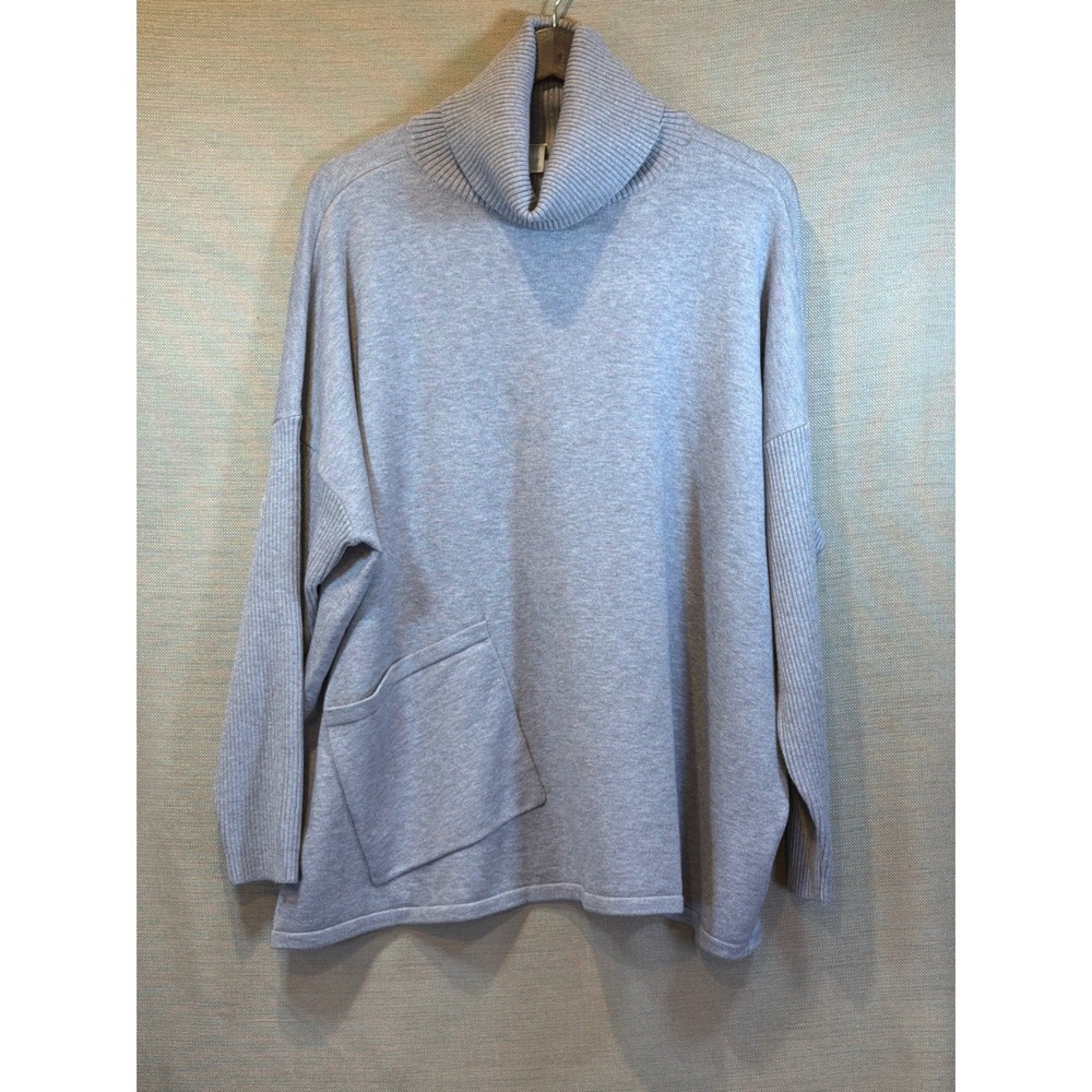 MarlaWynne Women's Oversized Turtleneck Sweater Gray Pocket Knit Pullover Large